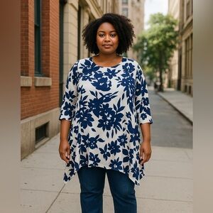 GRACE Elements linen blend floral tunic women’s plus 1X